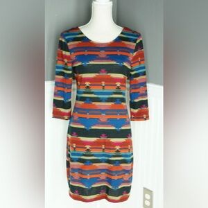 American Rag Multicolor Aztec-Stripe Long Sleeve Dress